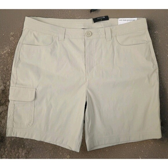 NEW Eddie Bauer Women's Tech Short 7” Pumice (Khaki) Women’s 12 SEE DESC - Picture 1 of 11